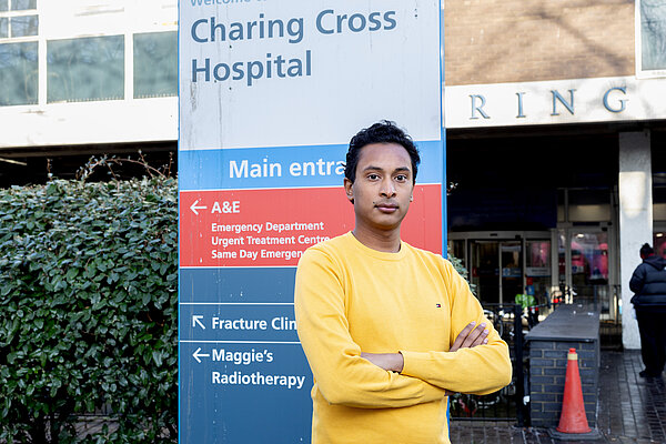 Meerav in front of Charing Cross hospital